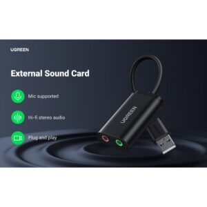 Adaptor audio extern USB 2.0 UGREEN US205 cu mufe jack 3.5 mm pentru căști și microfon