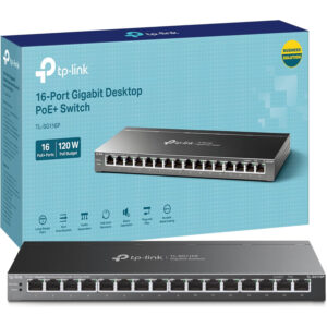 Switch desktop TP-Link TL-SG116P cu 16 porturi Gigabit PoE+ si buget PoE 120 W