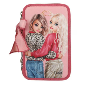 Penar roz cu 3 compartimente și imprimeu leopard, model Top Model Leoheart