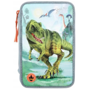 Penar multicolor echipat cu 3 fermoare și accesorii școlare T-REX