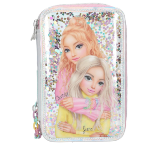 Penar multicolor cu 3 compartimente și fermoare, model Top Model