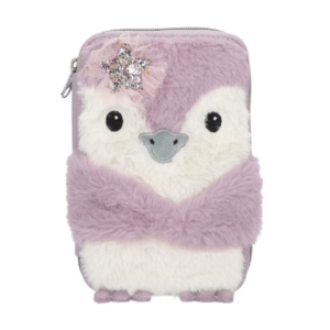 Penar dublu Princess Mimi cu design pinguin și două compartimente, alb și mov
