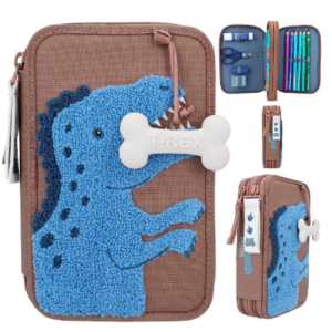 Penar triplu echipat Dino Mini maro cu design compact și compartimente multiple