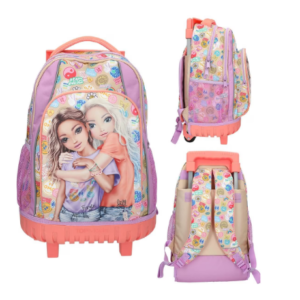 Ghiozdan troller multicolor TopModel Girl Power cu maner telescopic si roti silentioase