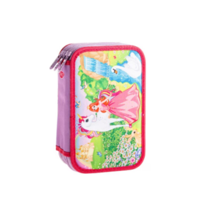 Penar multicolor cu 3 fermoare si design Princess pentru scoala
