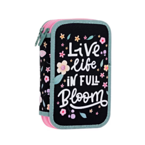Penar echipat negru cu doua fermoare model Bloom de la Daco, ideal pentru organizarea rechizitelor