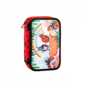 Penar multicolor cu 3 fermoare și instrumente școlare Ladybug Daco PE3020E