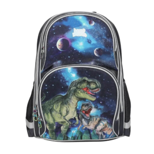 Ghiozdan multicolor Dino World Galaxy cu imprimeu dinozauri și spațiu cosmic