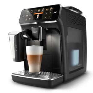 Espressor automat Philips EP5441/50 seria 5400, solutie de lapte LatteGo, 12 tipuri de bauturi, ecran tactil, rasnita ceramica, functie QuickStart, preparare silentioasa, jet suplimentar, 12 setari macinare, 4 profiluri de utilizator, negru