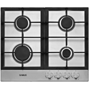 Plita incorporabila Samus PSG-64SX3, 4 arzatoare pe gaz, Sistem de siguranta, Gratar fonta, Aprindere electrica, Inox