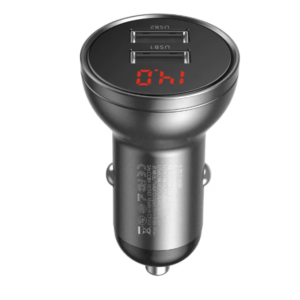 Incarcator auto Baseus cu afisaj digital, Dual USB, 4.8A, 24W, Gri, CCBX-0G