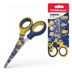 Foarfeca Erich Krause Junior Submarine 13 cm cu lame inox și mâner galben-albastru