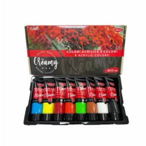 Set de 8 tuburi cu culori acrilice multicolore Creamy Daco, 75 ml fiecare