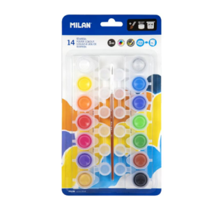 Set acuarele cu pensula Milan model Guasa, 14 culori, 5 ml fiecare, cutie compactă