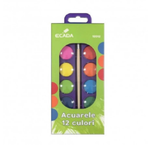 Set de acuarele multicolore cu 12 culori si pensula pentru pictura creativa