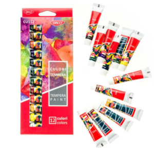 Set de 12 culori tempera multicolor în tuburi de 12 ml pentru pictură și hobby