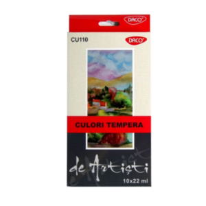 Set de vopsea tempera multicolor cu 10 tuburi de 22 ml fiecare