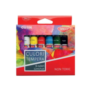 Set de vopsea tempera DACO cu 6 culori în tuburi de 12 ml fiecare, multicolor