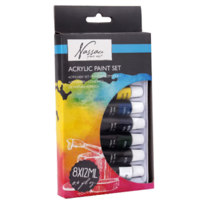 Set tempera acrilica Nassau Fine Art cu 8 culori in tuburi de 12 ml fiecare