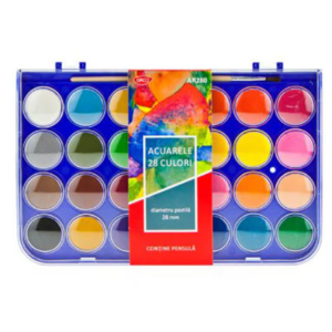 Set de acuarele multicolor cu 28 culori și pensulă inclusă pentru pictură creativă