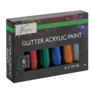 Set de tempera cu sclipici Nassau Fine Art cu 6 culori în tuburi de 75 ml fiecare