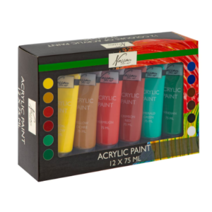 Set tempera acrilica Nassau Fine Art cu 12 culori in tuburi de 75 ml fiecare