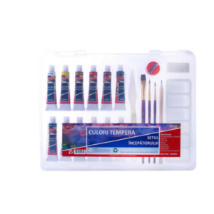 Set tempera Daco cu 12 culori lavabile si accesorii pentru pictura incepatori