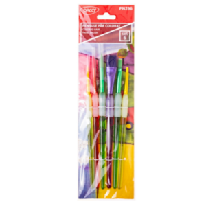 Set de 6 pensule pentru pictură cu păr sintetic colorat și mâner plastic