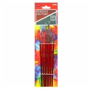 Set de 6 pensule cu păr natural de ponei, culoare roșu, pentru pictură