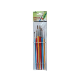 Set de 6 pensule rotunde multicolore cu păr sintetic ambalate în blister