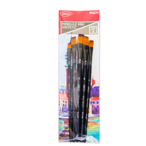 Set de 5 pensule cu par sintetic drept pentru pictură în ulei, culoare negru