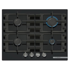 Plita incorporabila Bosch PNP6B6K40, Gaz, 4 arazatoare, Gratar fonta, 60 cm, Sticla neagra