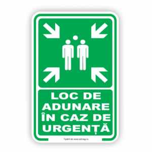Indicator loc de adunare în caz de urgență verde cu simbol punct de întâlnire