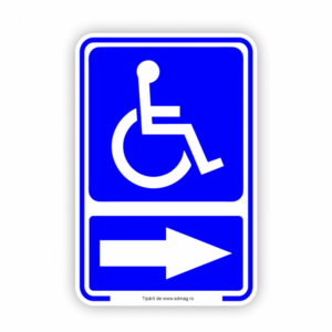 Indicator acces persoane cu dizabilități cu săgeată spre dreapta