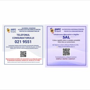 Plăcuță ANPC Județul Mehedinți cu Telefonul Consumatorului și SAL