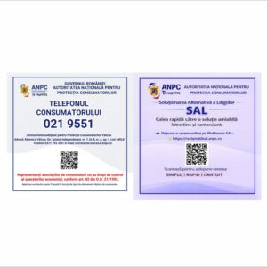 Plăcuță ANPC Județul Vâlcea cu Telefonul Consumatorului și SAL