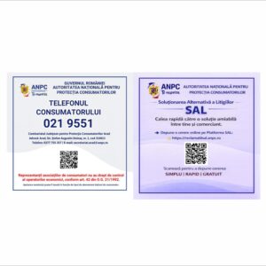 Plăcuță ANPC Arad cu telefonul consumatorului și informare SAL