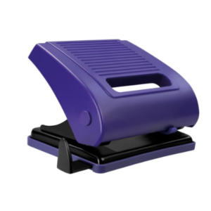 Perforator albastru pentru 15 coli cu corp metalic și tavă pentru deșeuri