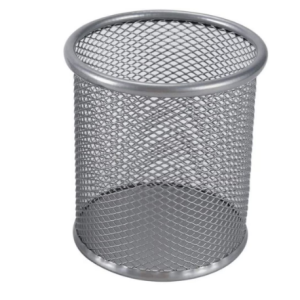 Suport cilindric argintiu din plasa metalica pentru birou Ecada