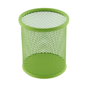 Suport cilindric verde pentru instrumente de scris din metal, dimensiuni 9x10 cm