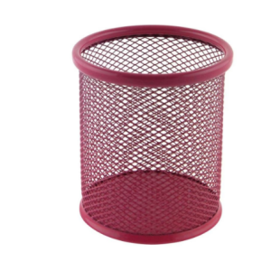 Suport cilindric roz pentru birou din plasa metalica Ecada, 9x10 cm