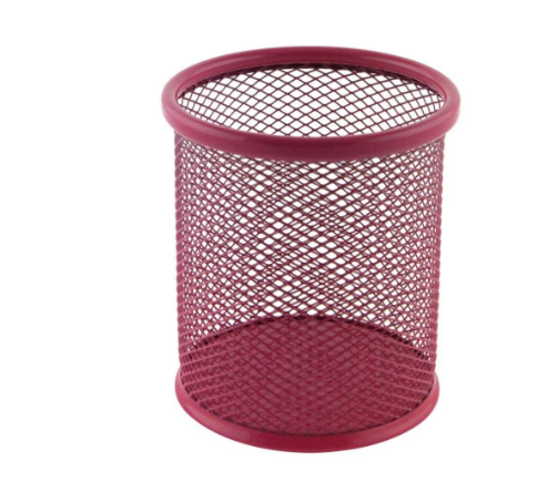 Suport cilindric roz pentru birou din plasa metalica Ecada, 9x10 cm
