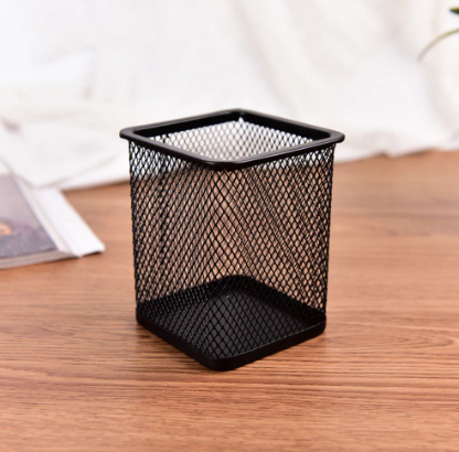Suport Birou Patrat ECADA, 8x8x10 cm, Plasa Metalica, Negru