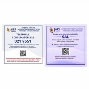 Plăcuță ANPC Județul Caraș-Severin cu Telefonul Consumatorului și SAL