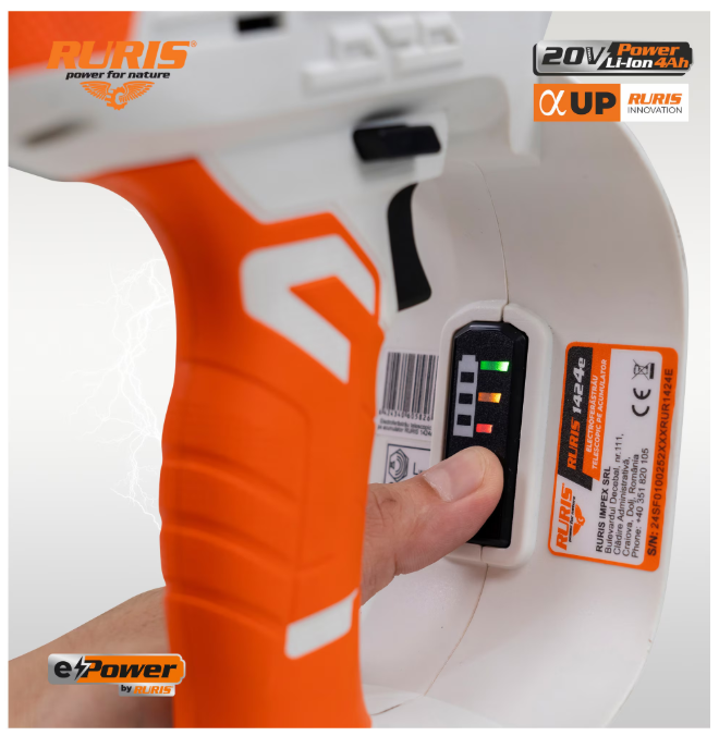 Mini fierastrau electric (mini drujba) cu maner telescopic pe acumulator Ruris 1424e, 20 V, lungime lama 10 cm, maner telescopic 129 - 170 cm, fara incarcator/acumulator in setul de livrare